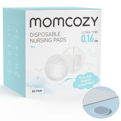 Picture of Momcozy Ultra-Thin Disposable Nursing Pads, Ultra-Absorbent and Breathable Portable Breast Pads for Mothers, Keep Dry Continuously, Make Breasts Light and Unburdened, Individually Packaged（60 Count）