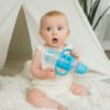 Picture of Dr. Brown's Milestones Narrow Sippy Straw Bottle, Spill-Proof with 100% Silicone Handles and Weighted Straw, 8 oz/250 mL, Gray & Blue, 6m+