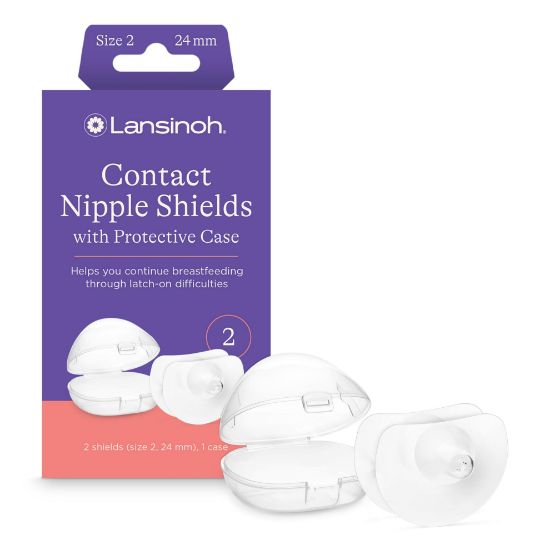 Picture of Lansinoh Contact Nipple Shields for Breastfeeding, 2 Nipple Shields (24mm) and Case