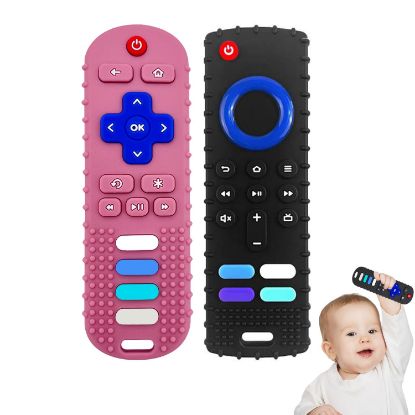 Picture of YAPROMO Baby Teething Toys,Reomte Teether Toys, Silicone Chew Toy for Babies 18+ Months, Remote Control Shape Teething Toys, Early Educational Toy BPA Free & Refrigerator Safe (Black02 & Pink01)
