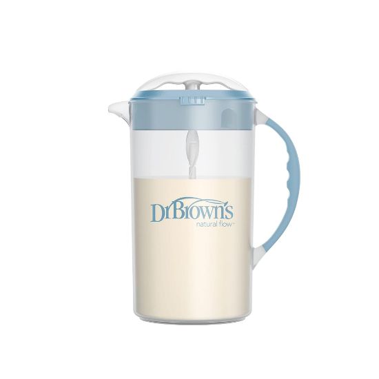Picture of Dr. Brown's Baby Formula Mixing Pitcher with Adjustable Stopper, Locking Lid & No Drip Spout, Blue, BPA Free, 36oz, 1 Pack