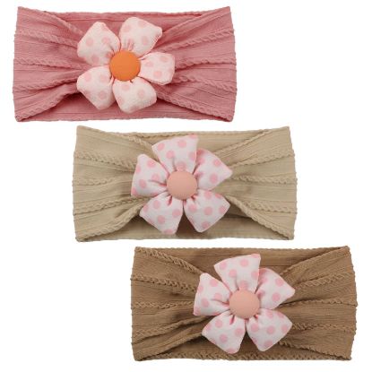 Picture of MIUXUESO 3 Pcs Baby Flower Headbands Baby Girls Nylon Headbands Soft Hairbands Hair Accessories for Newborn Infant Toddler Kids (Khaki Brown Pink)