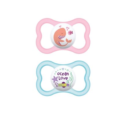 Picture of MAM Air Modern Pacifiers (2 Pack), MAM Sensitive Skin Pacifier 16+ Months, Best Pacifier for Breastfed Babies, Baby Girl Pacifiers, Pink