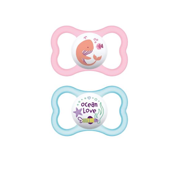 Picture of MAM Air Modern Pacifiers (2 Pack), MAM Sensitive Skin Pacifier 16+ Months, Best Pacifier for Breastfed Babies, Baby Girl Pacifiers, Pink