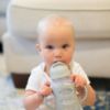 Picture of Dr. Brown's Milestones Wide-Neck Sippy Straw Bottle with 100% Silicone Handles and Weighted Straw, 9 oz/270 mL, Gray, 6m+