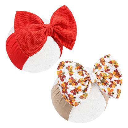 Picture of YanJie Thanksgiving Baby Headbands Turkey Printed Bows Newborn Hair Bows Fall Baby Girl Bows Orange Headband Bows Big Infant Hair Accessories Toddlers