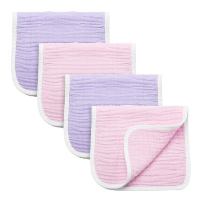 Picture of Synrroe Burp Cloths Large, Muslin Burp Cloths for Baby Girls, Pack of 4 Extra Absorbent and Soft Muslin, 6 Layers 20 by 10 Inches 100% Cotton (Pink-Purple 4 Pack)