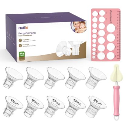 Picture of Nuliie 10PCS Flange Sizing Kit 13/15/17/19/21mm for 24mm Flange/Shield of Most Pumps, Silicone Flanges Insert for Momcozy/Spectra Electric Breast Pump, Breastfeeding Essential Pumping Kit for Moms