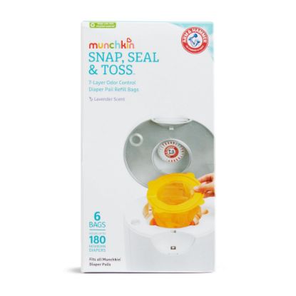 Picture of Munchkin® Arm & Hammer Diaper Pail Snap, Seal & Toss™ Refill Bags, Holds up to 180 Newborn Diapers, 6 Pack