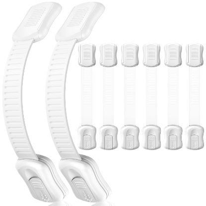 Picture of 8-Pack Cabinet Locks Baby Proofing - Syican Child Proof Drawer Locks, Multi-Purpose for Drawers, Fridge, Toilet Seat, Trash Can, Ideal Stocking Stuffers, White