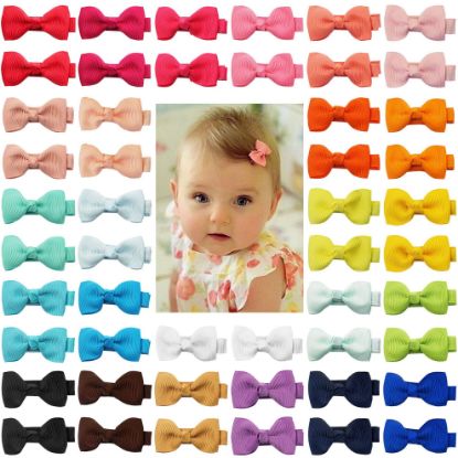 Picture of CÉLLOT Baby Hair Clips 50 Pieces 25 Colors in Pairs Baby Girls Fully Lined Bows Hair Pins Tiny 2" Hair Bows Alligator Clips for Girls Infants Toddlers