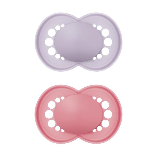 Picture of MAM Original Matte Baby Pacifiers, Binky for 6-16 Months, BPA-Free Silicone Nipple, Easy to Clean, Best for Breastfed Babies, Developed with Medical Experts, 2 Count Binkies with Sterilizer Case