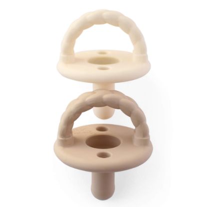 Picture of Itzy Ritzy Silicone Pacifiers for Newborn - Sweetie Soother Pacifiers Feature Collapsible Handle & Two Air Holes for Added Safety; For Ages Newborn and Up, Set of 2 in Buttercream & Toast