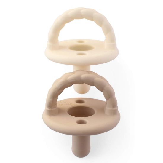 Picture of Itzy Ritzy Silicone Pacifiers for Newborn - Sweetie Soother Pacifiers Feature Collapsible Handle & Two Air Holes for Added Safety; For Ages Newborn and Up, Set of 2 in Buttercream & Toast
