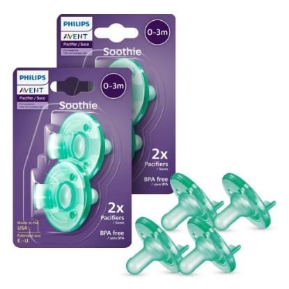 Picture of Philips Avent Soothie 0-3 Months Orthodontic Baby Pacifiers, 100% Silicone Pacifiers, One Piece, BPA-Free, Green, 4 Pack, Model SCF190/41