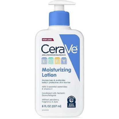 Picture of CeraVe Baby Lotion, Gentle Baby Skin Care with Ceramides, Niacinamide & Vitamin E, Fragrance, Paraben, Dye & Phthalates Free, Lightweight Moisturizer, 8 Ounce, Packaging May Vary