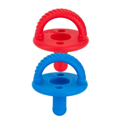 Picture of Itzy Ritzy Silicone Pacifiers for Newborn - Sweetie Soother Pacifiers Feature Collapsible Handle & Two Air Holes for Added Safety; for Ages Newborn and Up, Set of 2 in Hero Red & Hero Blue