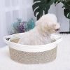 Picture of ABenkle Small Woven Basket, 12" x 8" x 5" - Cute Storage Basket with Handles for Room, Cat & Dog Toys, Gift Box