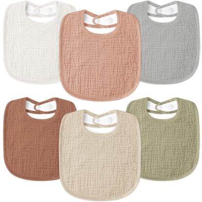 Picture of Susurration Muslin Baby Bibs 6 Pack Bandana Drool Bibs,Soft Square Adjustable Baby Drooling Bibs for Unisex Girls & Boys(Brown)
