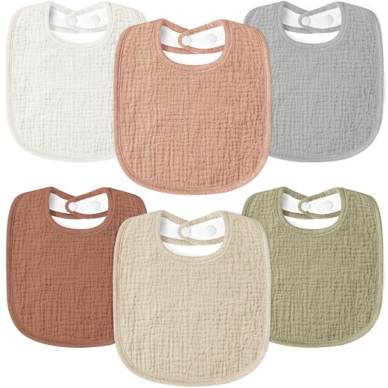 Picture of Susurration Muslin Baby Bibs 6 Pack Bandana Drool Bibs,Soft Square Adjustable Baby Drooling Bibs for Unisex Girls & Boys(Brown)