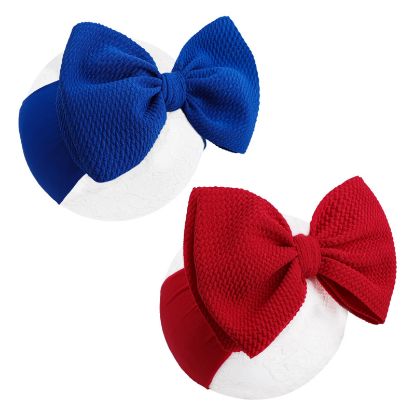 Picture of YanJie Baby Headbands Red Hair Bow Blue Headband Baby Bow Newborn for Girls Nylon Headband Infant Baby Girl Big Bows Baby 0-6 Months Toddler Headband