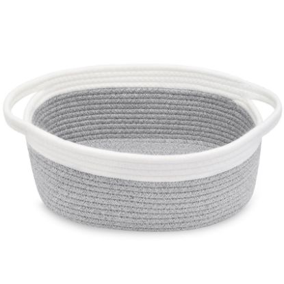Picture of ABenkle Small Basket, 12"x 8" x 5" Cute Small Woven Basket, Rope Room Shelf Storage Basket, Cat Dog Toys Basket Chest Box, Decorative Empty Gift Basket with Handles