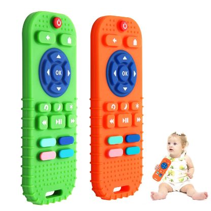 Picture of Hooku 2-Pack Silicone Teethers for Babies 0-6 & 6-12 Months, Sensory Chew Toys & Remote Control Toys for Infants & Toddlers