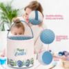 Picture of LessMo Easter Bunny Basket Egg Buckets Gifts Tote Bags, Canvas Cotton Blue Cute Personalized Egg Hunt Basket Stuffers for Easter Party