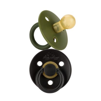 Picture of Itzy Ritzy Natural Rubber Pacifiers Set of 2 - Natural Rubber Newborn Pacifiers with Cherry-Shaped Nipple & Large Air Holes for Added Safety; Set of 2 in Camo & Midnight, Ages 0 - 6 Months