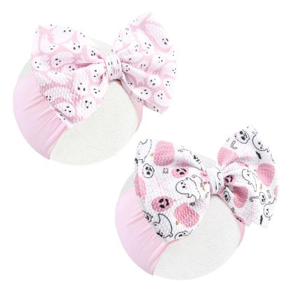 Picture of YanJie Halloween Baby Headbands Bow Ghost Hair Bow Baby Pink Halloween Bow baby White Halloween Bows Newborn Bows Infant Halloween Hair Accessorie