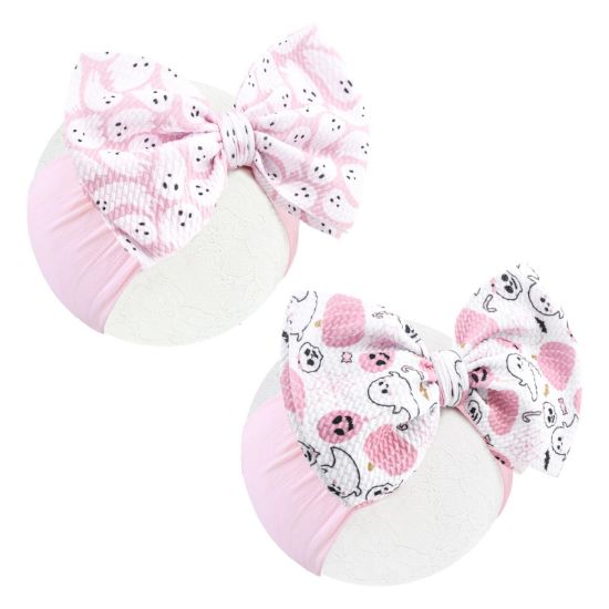 Picture of YanJie Halloween Baby Headbands Bow Ghost Hair Bow Baby Pink Halloween Bow baby White Halloween Bows Newborn Bows Infant Halloween Hair Accessorie