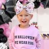 Picture of YanJie Halloween Baby Headbands Bow Ghost Hair Bow Baby Pink Halloween Bow baby White Halloween Bows Newborn Bows Infant Halloween Hair Accessorie