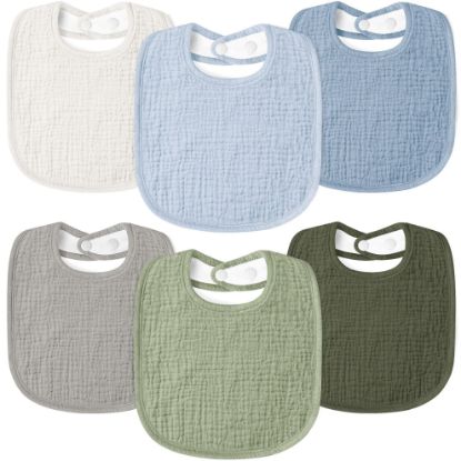 Picture of Susurration Muslin Baby Bibs 6 Pack Bandana Drool Bibs,Soft Square Adjustable Baby Drooling Bibs for Unisex Girls & Boys(Dark&Light)