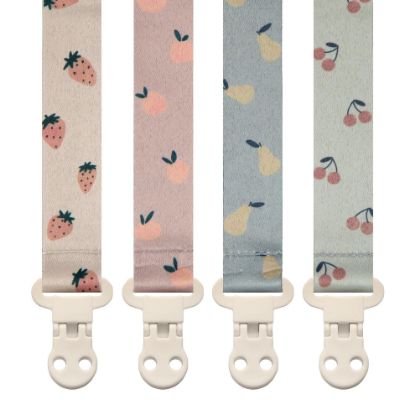 Picture of Stadela Baby Pacifier Clip Holder - Girl or Boy Unisex 4 Pack Gift Set - Summer Peaches Strawberies Cherries Pears (Fruits)