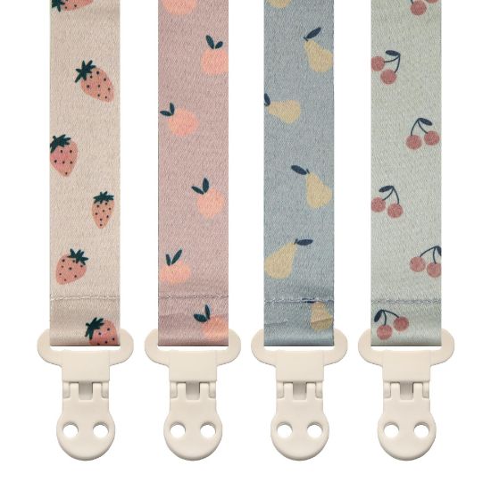 Picture of Stadela Baby Pacifier Clip Holder - Girl or Boy Unisex 4 Pack Gift Set - Summer Peaches Strawberies Cherries Pears (Fruits)