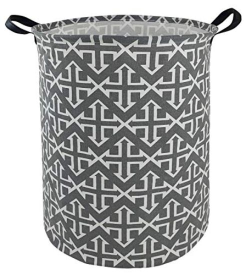 Picture of KUNRO Large Sized Round Storage Basket Waterproof Coating Organizer Bin Laundry Hamper for Nursery Clothes Toys (Cross Arrow)