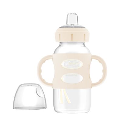 Picture of Dr. Brown's Milestones Wide-Neck Sippy Spout Bottle with 100% Silicone Handles, Easy-Grip Handles with Soft Sippy Spout, 9oz/270mL, Ecru, 1-Pack, 6m+