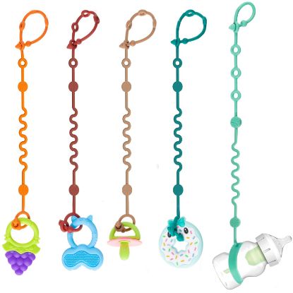 Picture of LittleHugs Toy Straps for Baby, 5pcs Adjustable Toy Holder for Stroller Accessories, Silicone Tether Pacifier Clip, No Throw Travel Essential Leash for High Chair, Car Seat (5-Pack)