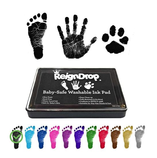 Picture of ReignDrop Ink Pad For Baby Footprint & Handprint - Creates Impressive Long Lasting Keepsake Stamp for Infant & Kids. Smudge Proof, Easy to Wipe Off Skin, Safe & Gentle Acid Free(Black)