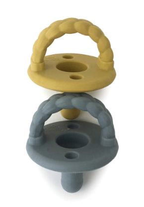 Picture of Itzy Ritzy Silicone Pacifiers for Newborn - Sweetie Soother Pacifiers Feature Collapsible Handle & Two Air Holes for Added Safety; for Ages Newborn and Up, Set of 2 in Dark Gray & Yellow