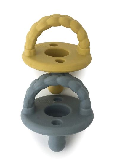 Picture of Itzy Ritzy Silicone Pacifiers for Newborn - Sweetie Soother Pacifiers Feature Collapsible Handle & Two Air Holes for Added Safety; for Ages Newborn and Up, Set of 2 in Dark Gray & Yellow