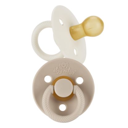 Picture of Itzy Ritzy Natural Rubber Pacifiers, Set of 2 - Natural Rubber Newborn Pacifiers with Cherry-Shaped Nipple & Large Air Holes for Added Safety; Set of 2 in Coconut & Toast, Ages 6-18 Months