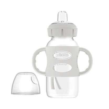 Picture of Dr. Brown's Milestones Wide-Neck Sippy Spout Bottle with 100% Silicone Handles, Easy-Grip Handles with Soft Sippy Spout, 9oz/270mL, Gray, 1-Pack, 6m+