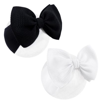 Picture of YanJie Baby Girl Bow Headbands - Black, White Nylon Hair Bows for Infants and Toddlers 0-6 Months