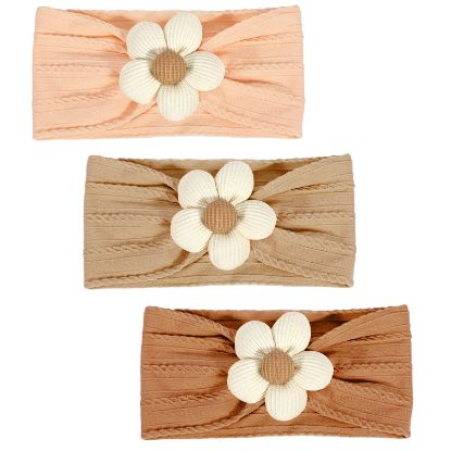 Picture of MIUXUESO 3 Pcs Baby Flower Headbands Baby Girls Nylon Headband Soft Hairbands Hair Accessories for Newborn Infant Toddler Kids (Beige Orange Brown)