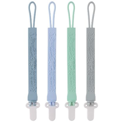 Picture of 4-Pack Silicone Pacifier Clips with One-Piece Beads for Baby Boys and Girls - Flexible and Rust-Free Holders for Teething Relief and Baby Essentials, Safe for Newborns (Flat, Grey)