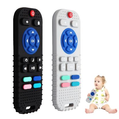 Picture of Hooku 2 Pack Silicone Teething Toys for Babies 0-6 Months, Teethers for Babies 6-12 Months, Remote Teether for Baby, Sensory Toys for Babies, Baby Chew Toys