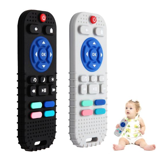 Picture of Hooku 2 Pack Silicone Teething Toys for Babies 0-6 Months, Teethers for Babies 6-12 Months, Remote Teether for Baby, Sensory Toys for Babies, Baby Chew Toys