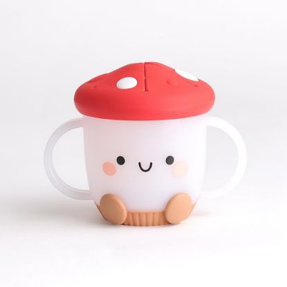 Picture of Itzy Ritzy Toddler Snack Cup - Spill-Proof Snack Cup for Toddlers with Soft Silicone Lid for Easy Food Access - Easy-To-Hold Kids Snack Container With Handles - Ideal for 12 months & Up (Mushroom)