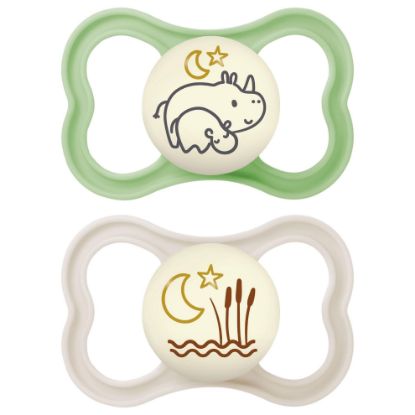Picture of MAM Air Night Pacifiers, MAM Sensitive Skin Pacifier 6+ Months, Glow in The Dark Pacifier, Best Pacifier for Breastfed Babies, Unisex Baby Pacifiers, 2 Count (Pack of 1), Designs May Vary